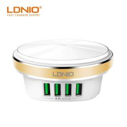 Ldnio Lampe Veilleuse & Chargeur 2 En 1 - 4 USB 4.4 A - Auto Id - A4406 - Blanc