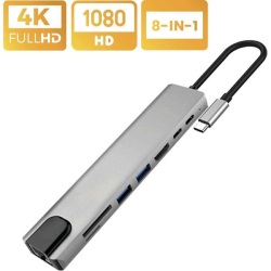 ADAPTATEUR TYPE-C 8 IN 1 TO USB TYPE-C / HDTV / USB /SD+SF / RJ45 – Image 2