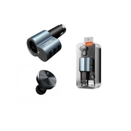 Ldnio Oreillette Bluetooth & Chargeur Auto 3 Sorties 4.2A - Cm21 - Bleu/Noir