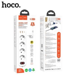 MULTIPRISE HOCO NS1 1.8M 4 PRISES + USB TYPE C PD + 2xUSB QC3.0 4000W BLANCHE – Image 2