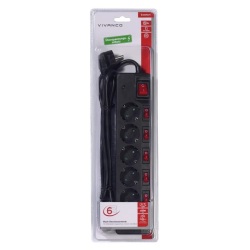 MULTIPRISE VIVANCO 6 PRISES AVEC INTERRRUPTEUR NOIR 1.8M